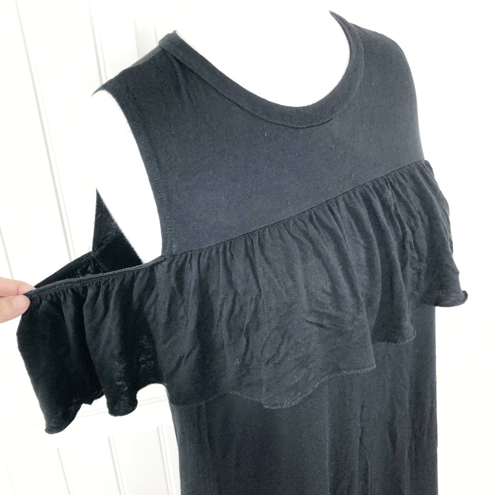 Joe Boxer Black Cold Shoulder Ruffle Mini Dress M - Picture 3 of 7